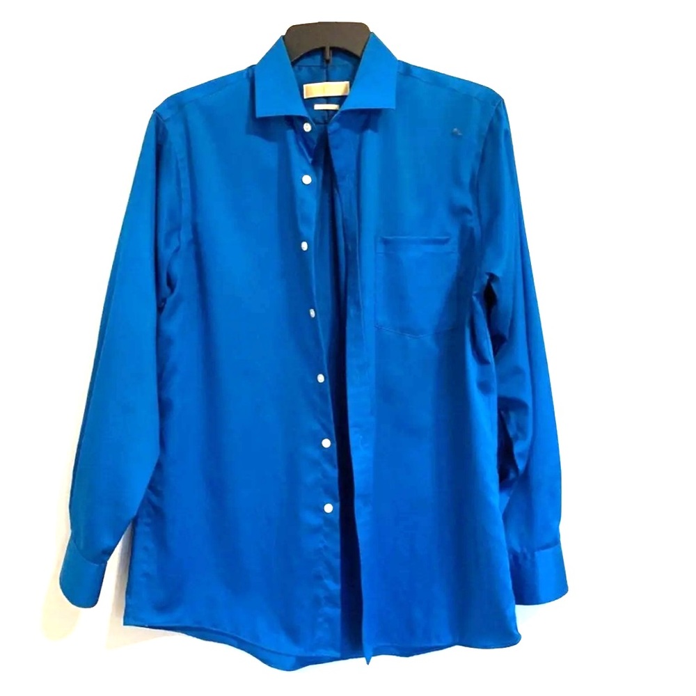 Blue slim fit button down dress shirt